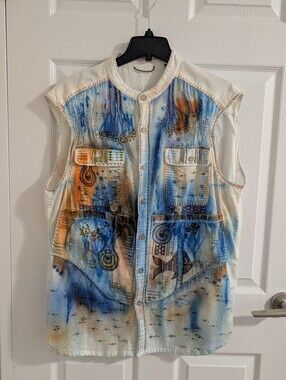 Royal Robbins Wearable Art Organic Cotton Fish Embroidered Y2K Retro Boho Vest L